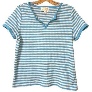 Vintage Center Stage Striped Knit Top Women’s L (Fits S/M) Blue & White 70s–80s